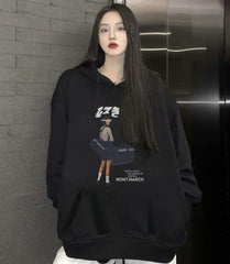 March Iddeverray Baskılı Siyah Unisex Oversize Kapüşonlu Sweatshirt