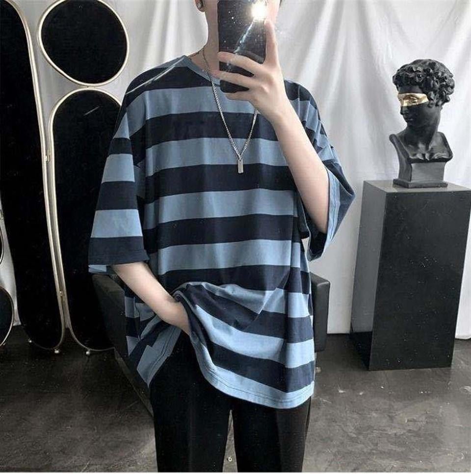 Mavi Siyah Çizgili Unisex Oversize T-shirt