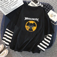 Megadeth Danger Skull Baskılı Fake Sleeves Unisex Siyah T-shirt