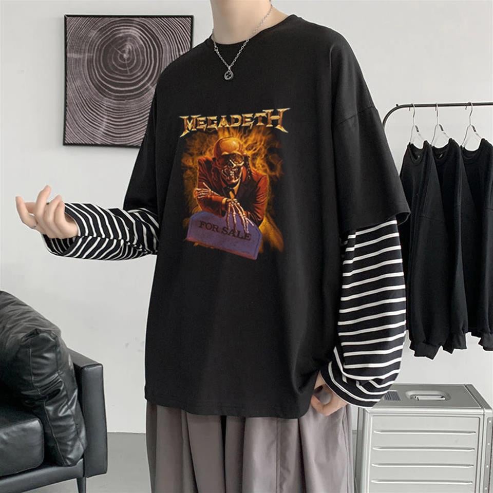 Megadeth Skull Baskılı Fake Sleeves Unisex Siyah T-shirt