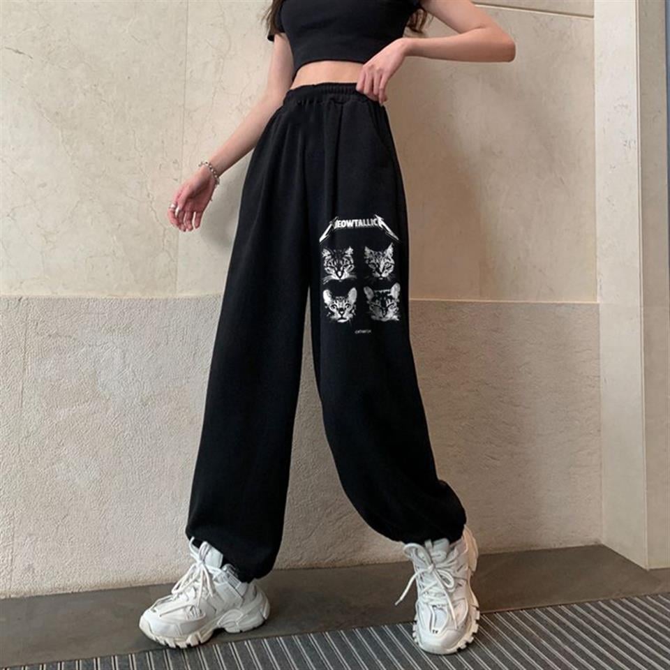 Meowtallica Baskılı Oversize Unisex Siyah Eşofman Altı