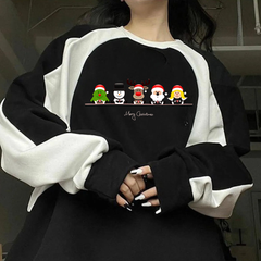 Streetwear New Year Merry Christmas Baskılı Siyah Unisex Oversize Bisiklet Yaka Sweatshirt