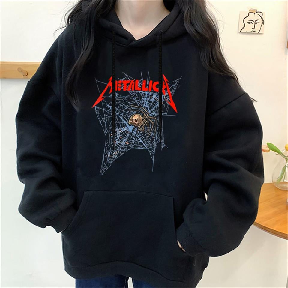 Metallica Baskılı Siyah Unisex Oversize Kapüşonlu Sweatshirt