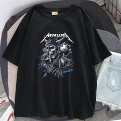 Metallica Knight Skull Baskılı Siyah Unisex Oversize T-shirt