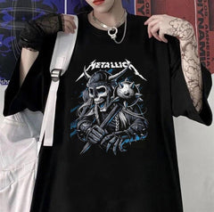 Metallica Knight Skull Baskılı Siyah Unisex Oversize T-shirt