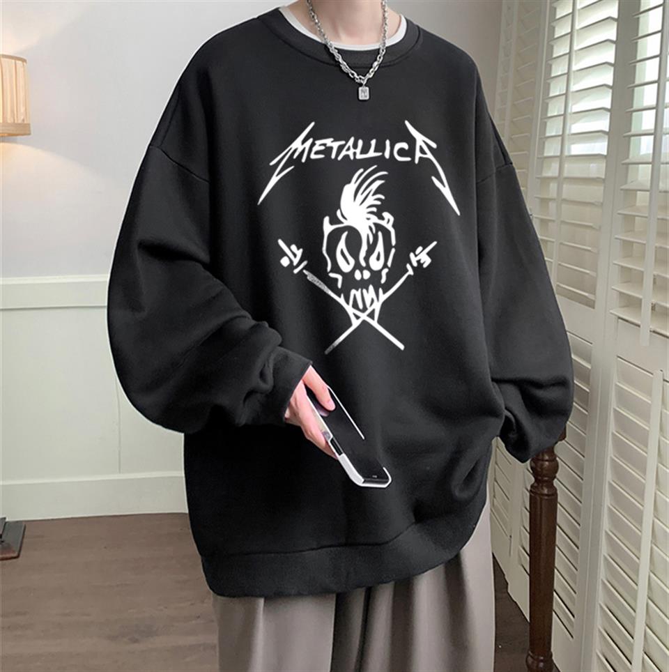 Metallica Skull Baskılı Siyah Unisex Oversize Bisiklet Yaka Sweatshirt