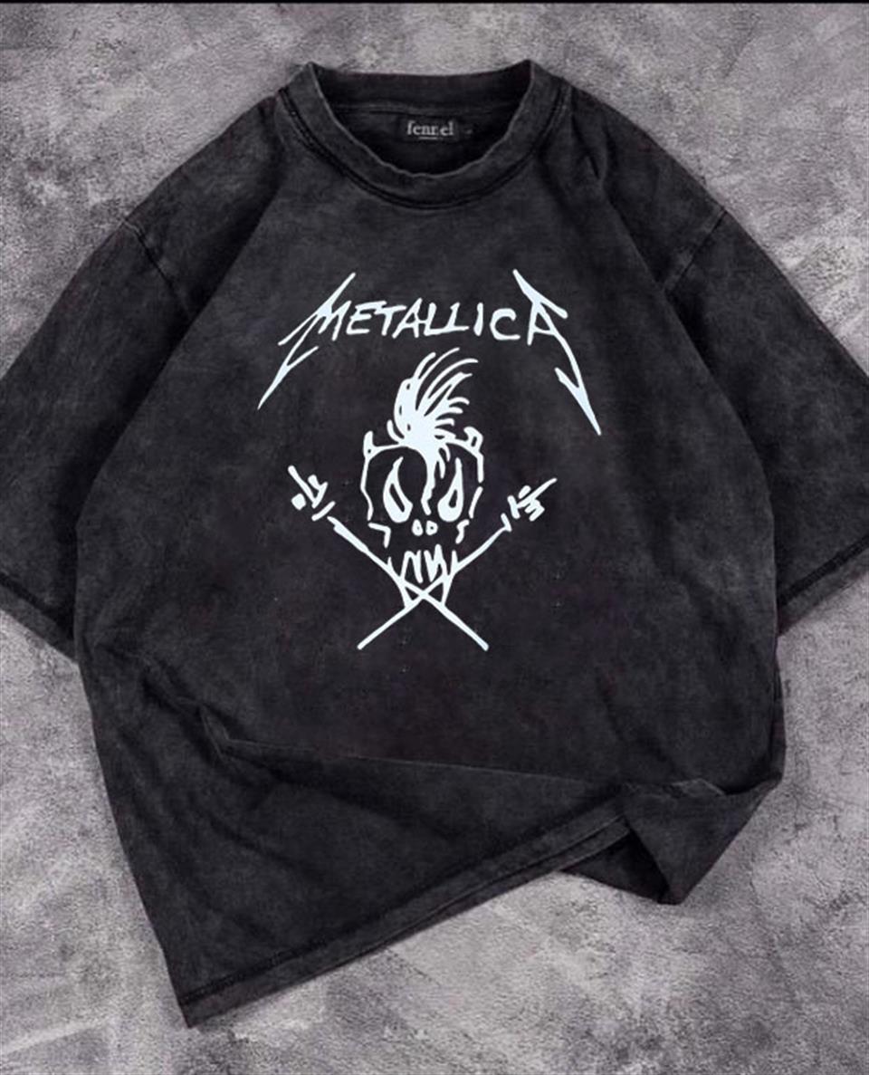 Metallica Skull Yıkmalı Unisex Eskitme T-shirt