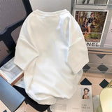 Minimalist Cat Baskılı Beyaz Unisex Oversize T-shirt