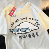 Minimalist Cat Baskılı Beyaz Unisex Oversize T-shirt