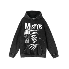 Yıkamalı Kumaş Rock Serisi Misfits Kapüşonlu Hoodie Sweatshirt