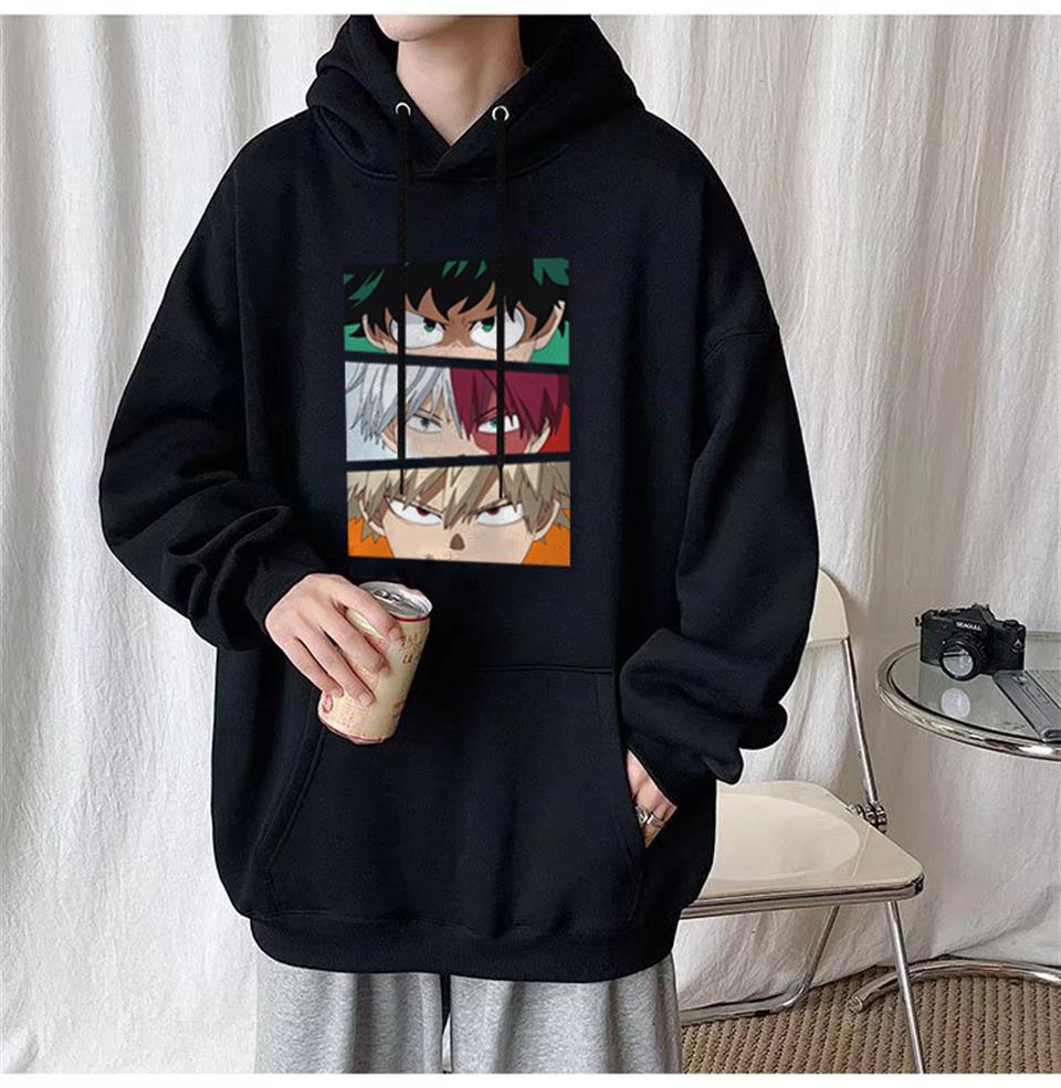 My Hero Academia Eyes Baskılı Siyah Unisex Oversize Kapüşonlu Sweatshirt