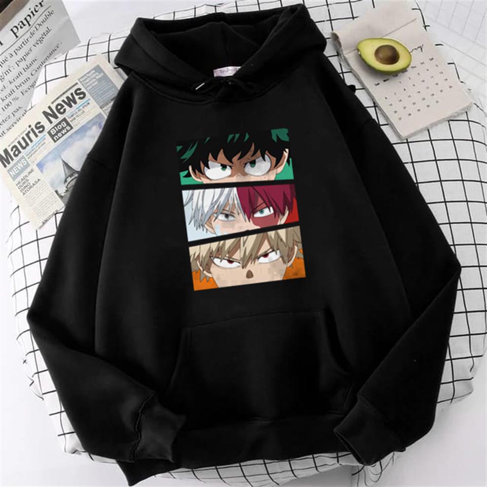 My Hero Academia Eyes Baskılı Siyah Unisex Oversize Kapüşonlu Sweatshirt