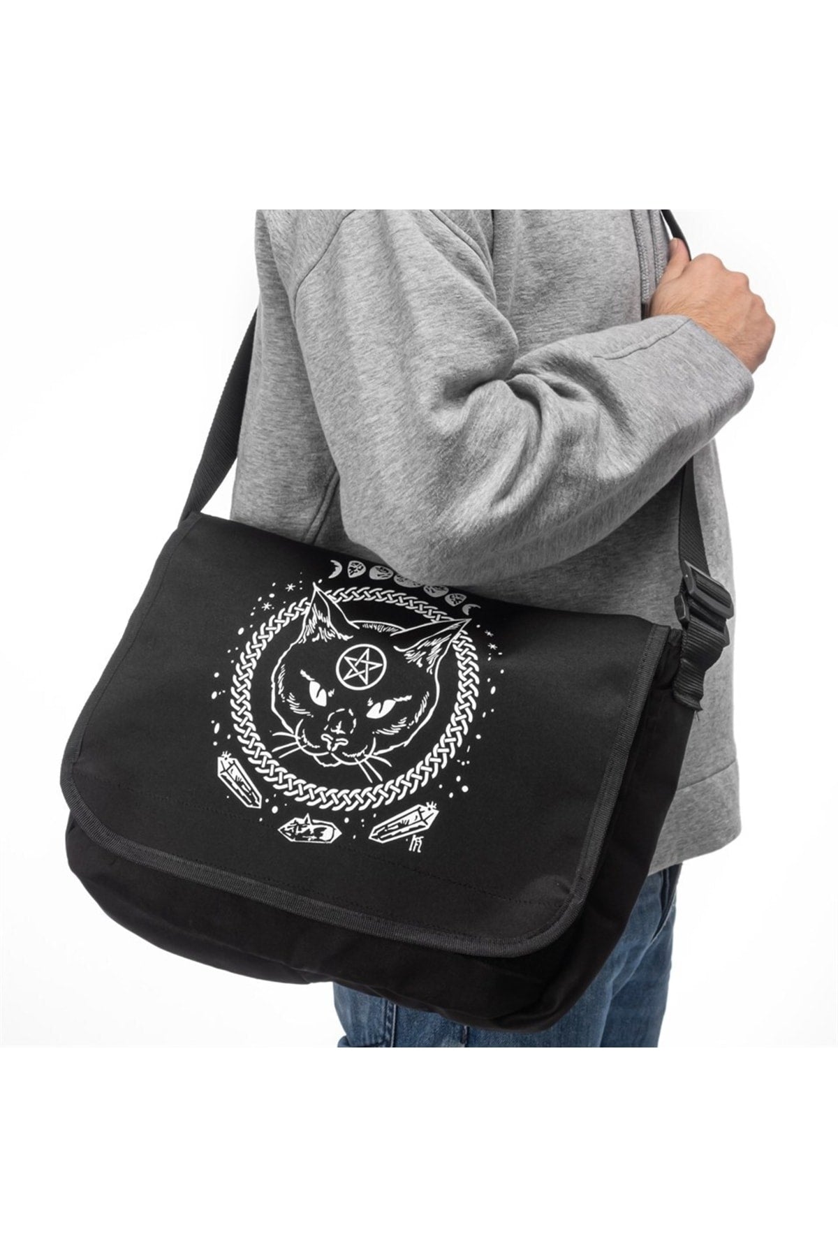 My Vısıon Gothic Cat Baskılı Unisex Postacı Çantası