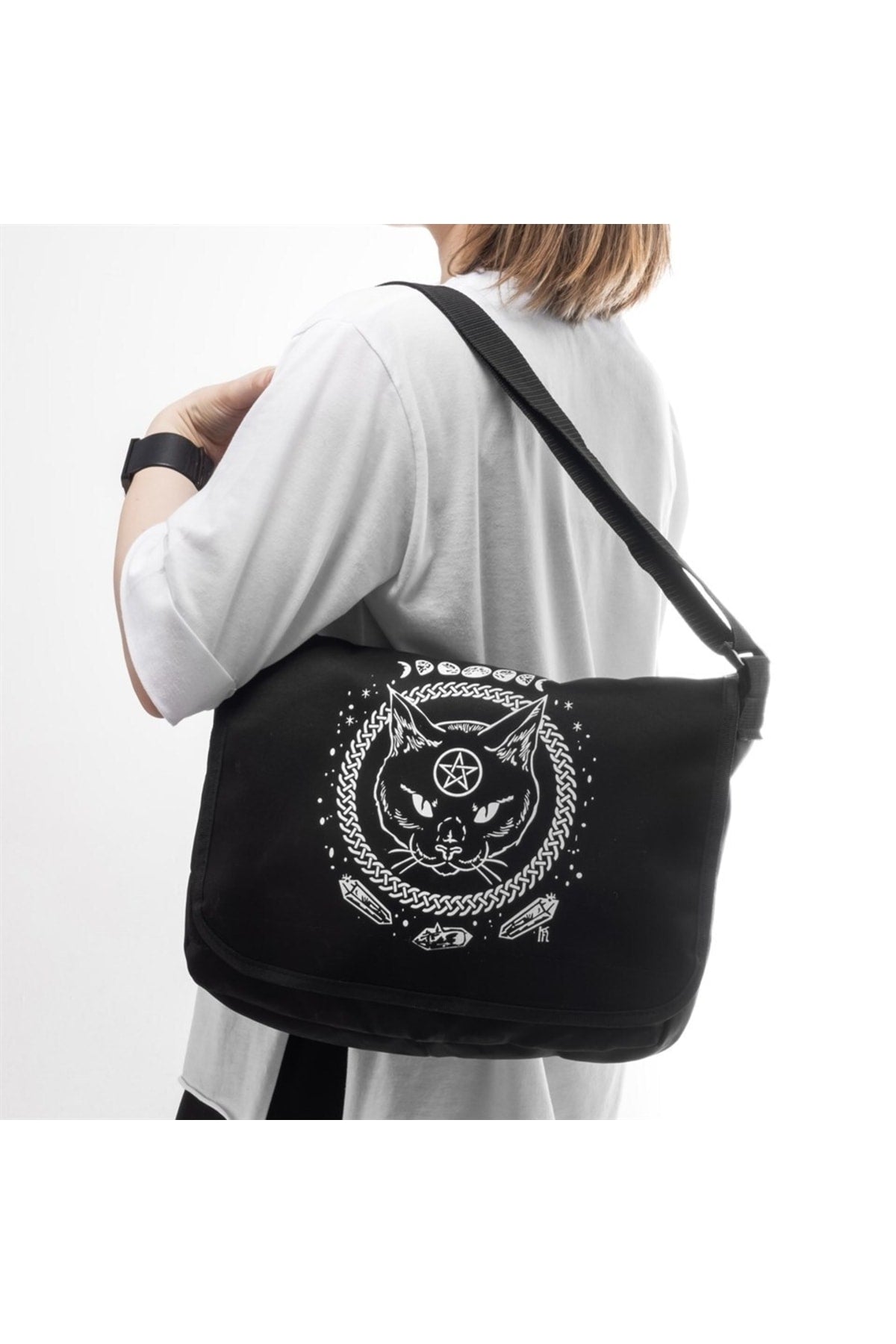 My Vısıon Gothic Cat Baskılı Unisex Postacı Çantası
