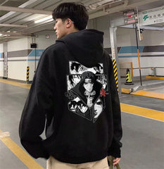 Naruto Itachi Collage Sırt Baskılı Siyah Unisex Oversize Kapüşonlu Sweatshirt