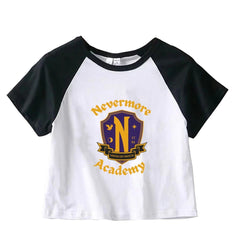 Nevermore Academy Baskılı Reglan Kol Beyaz Crop