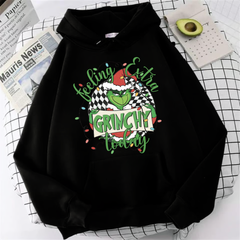 New Christmas Baskılı Siyah Unisex Oversize Kapüşonlu Sweatshirt