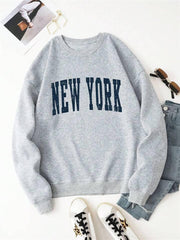 New York Baskılı Gri Unisex Oversize Bisiklet Yaka Sweatshirt