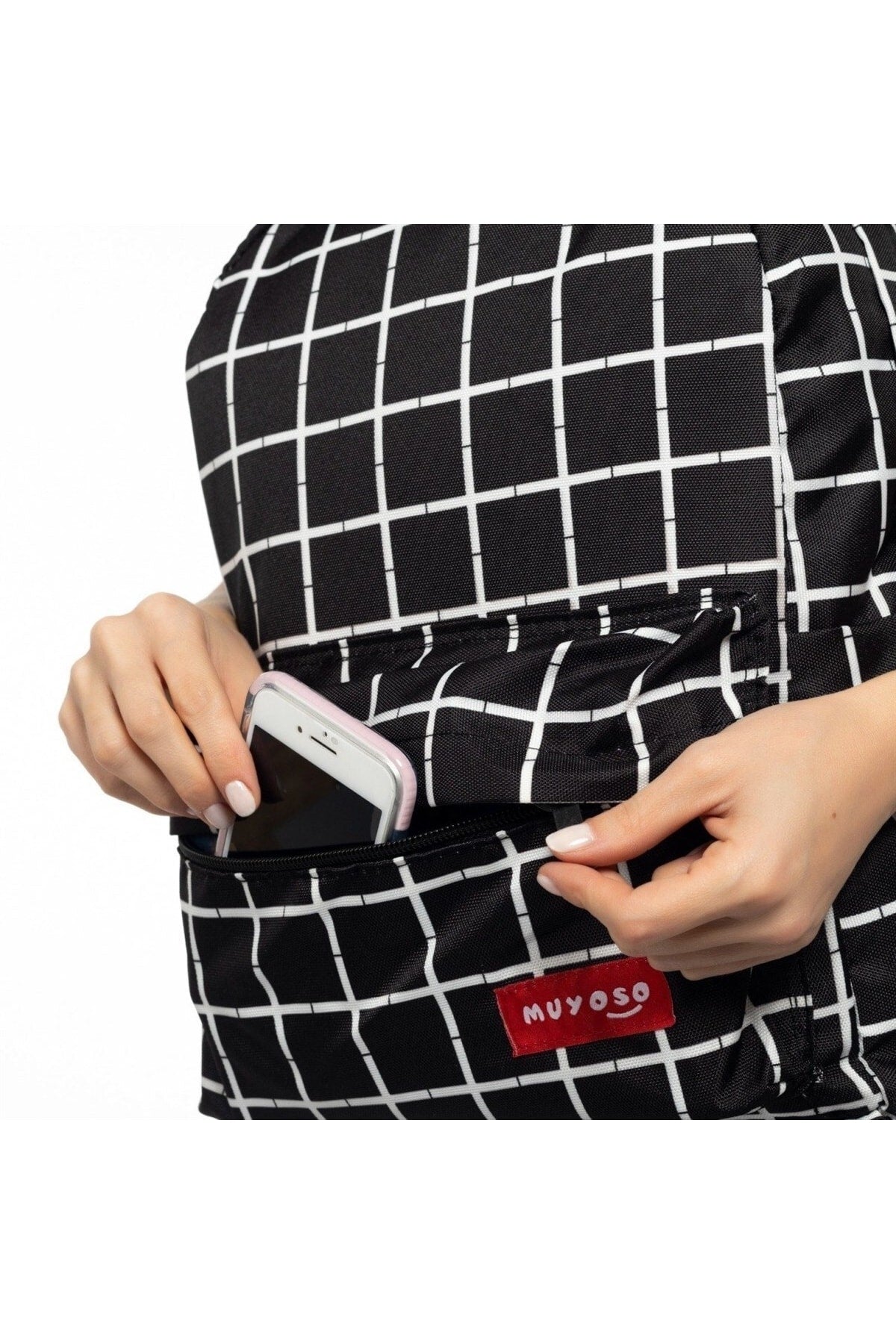 Niiss Butik Beyaz Çizgili Siyah Sırt Çantası