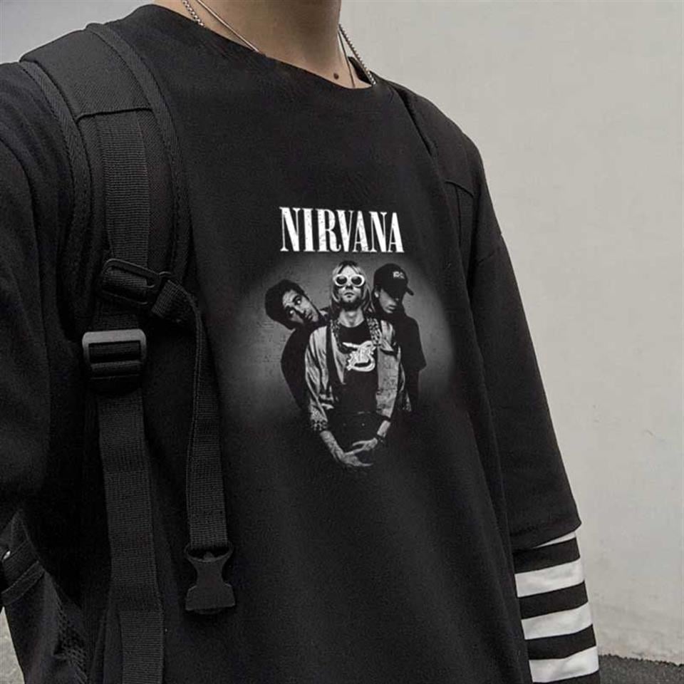 Nirvana Artists Baskılı Fake Sleeves Unisex Siyah T-shirt