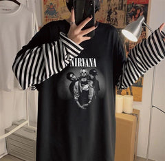 Nirvana Artists Baskılı Fake Sleeves Unisex Siyah T-shirt