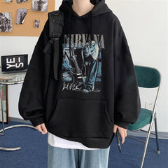 Nirvana Poster Baskılı Siyah Unisex Oversize Kapüşonlu Sweatshirt