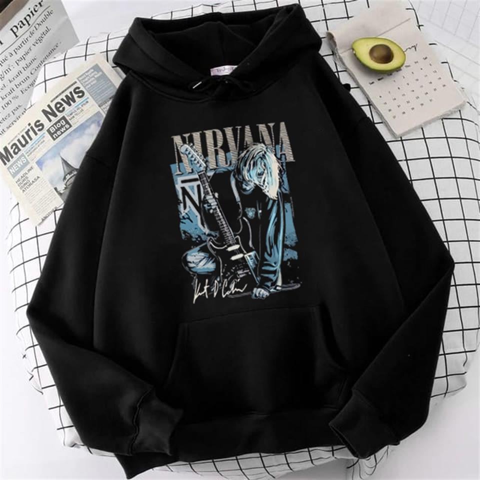 Nirvana Poster Baskılı Siyah Unisex Oversize Kapüşonlu Sweatshirt