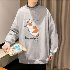 No Talk Me Baskılı Gri Unisex Oversize Bisiklet Yaka Sweatshirt