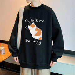 No Talk Me Baskılı Siyah Unisex Oversize Bisiklet Yaka Sweatshirt