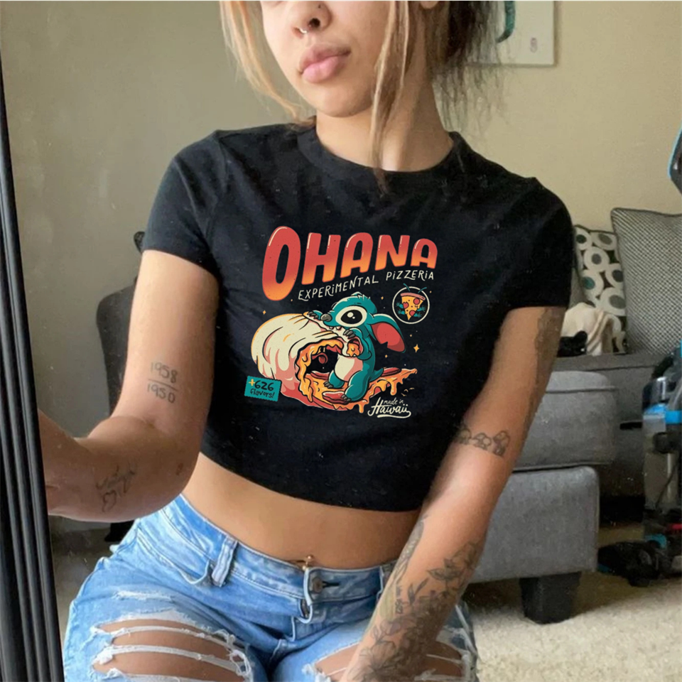 Ohana Baskılı Siyah Crop