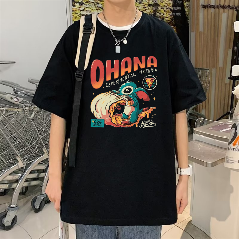 Ohana Baskılı Siyah Oversize Unisex T-Shirt