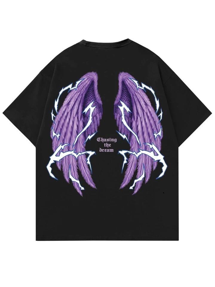 Ön Arka Baskılı Angel Siyah T-shirt