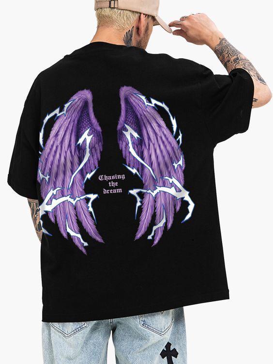 Ön Arka Baskılı Angel Siyah T-shirt