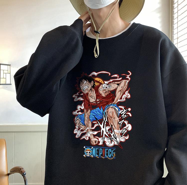 One Piece Angry Baskılı Siyah Unisex Oversize Bisiklet Yaka Sweatshirt