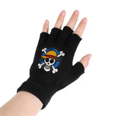 One Piece Logo Baskılı Unisex Siyah Kesik Çift Eldiven