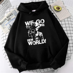 One Piece We Go Baskılı Siyah Unisex Oversize Kapüşonlu Sweatshirt