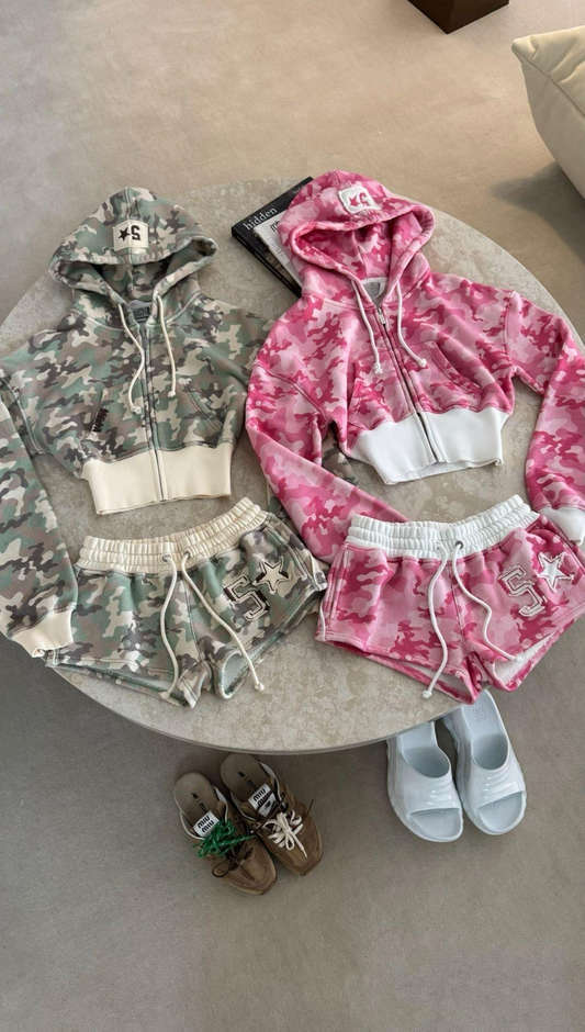 Kamuflaj Baggy Alt Üst Şort Takım (3 iplik)