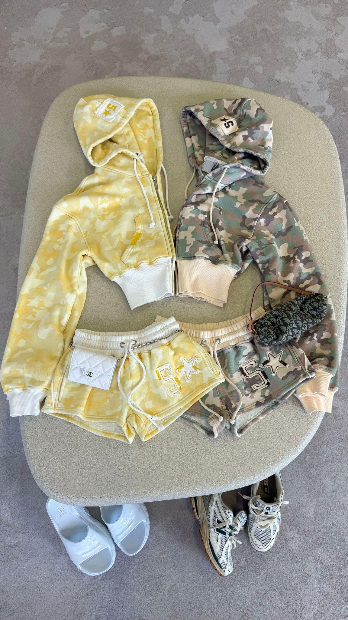 Kamuflaj Baggy Alt Üst Şort Takım (3 iplik)