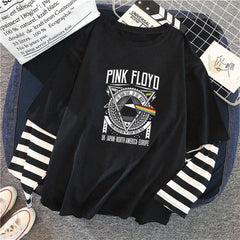 Pink Floyd Baskılı Fake Sleeves Unisex Siyah T-shirt