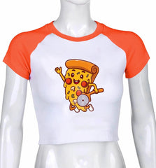 Pizza Baskılı Reglan Kol Beyaz Crop