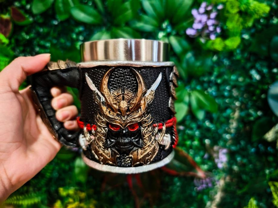 Samurai Skull Tasarım Paslanmaz Çay Kahve Kupa Bardak