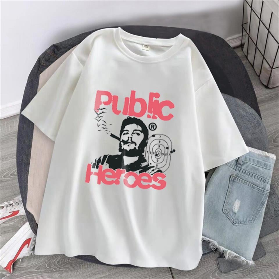 Public Heroes Baskılı Beyaz Unisex Oversize T-shirt