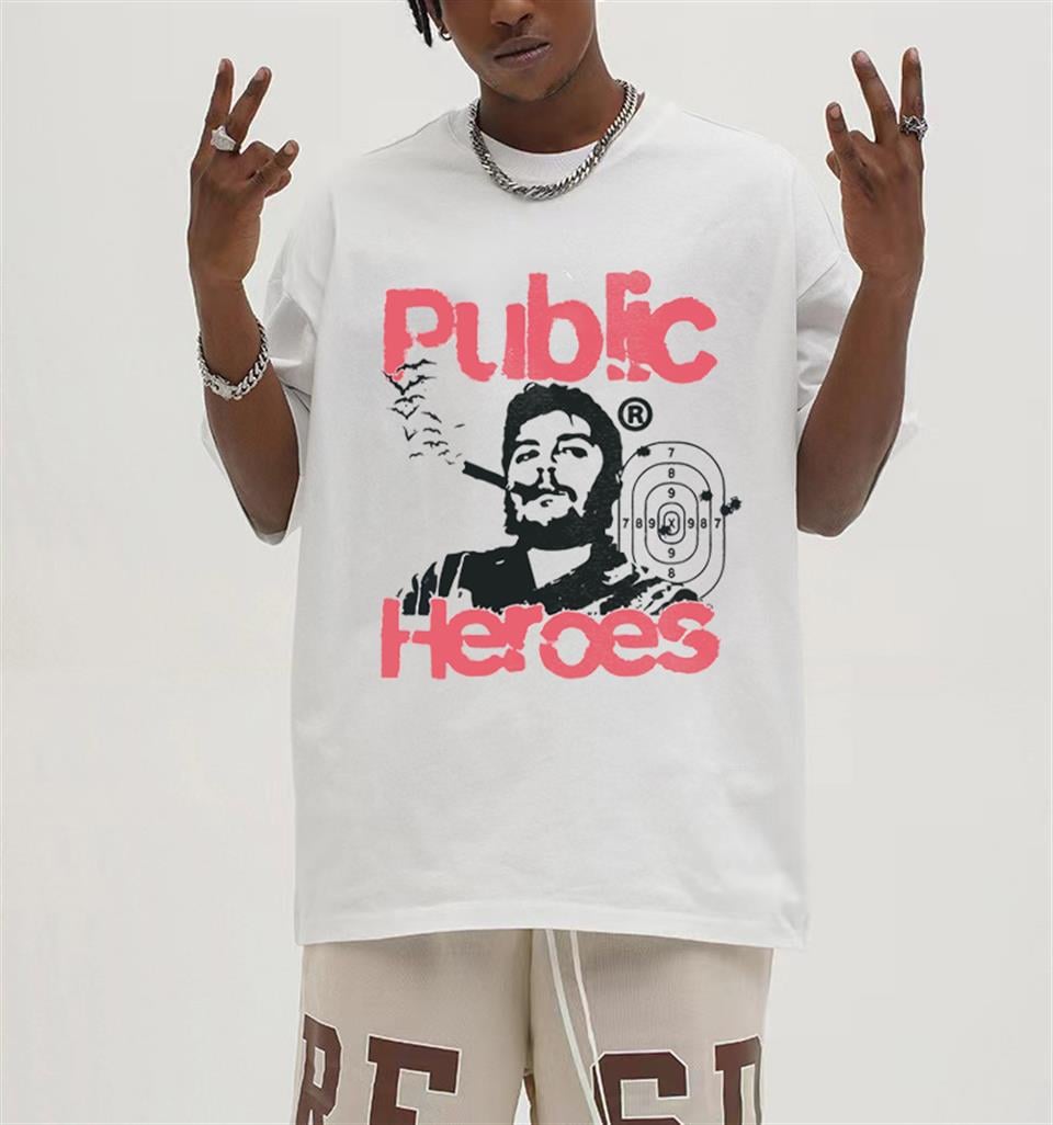 Public Heroes Baskılı Beyaz Unisex Oversize T-shirt