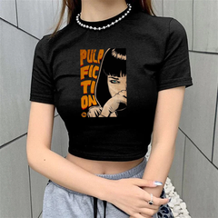 Pulp Fiction Baskılı Siyah Crop