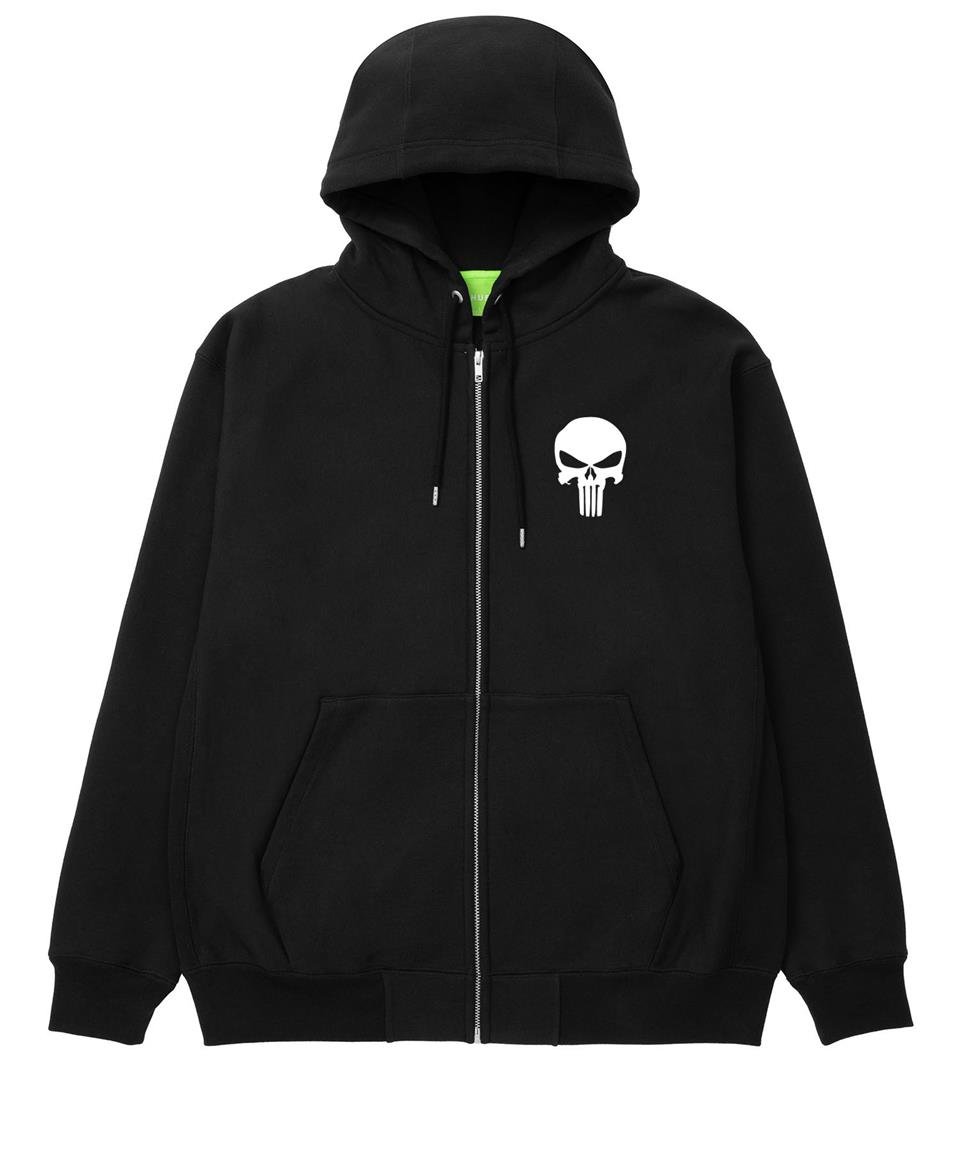 Punisher Baskılı Oversize Fermuarlı Siyah Unisex Kapüşonlu Hırka