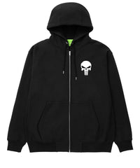 Punisher Baskılı Oversize Fermuarlı Siyah Unisex Kapüşonlu Hırka