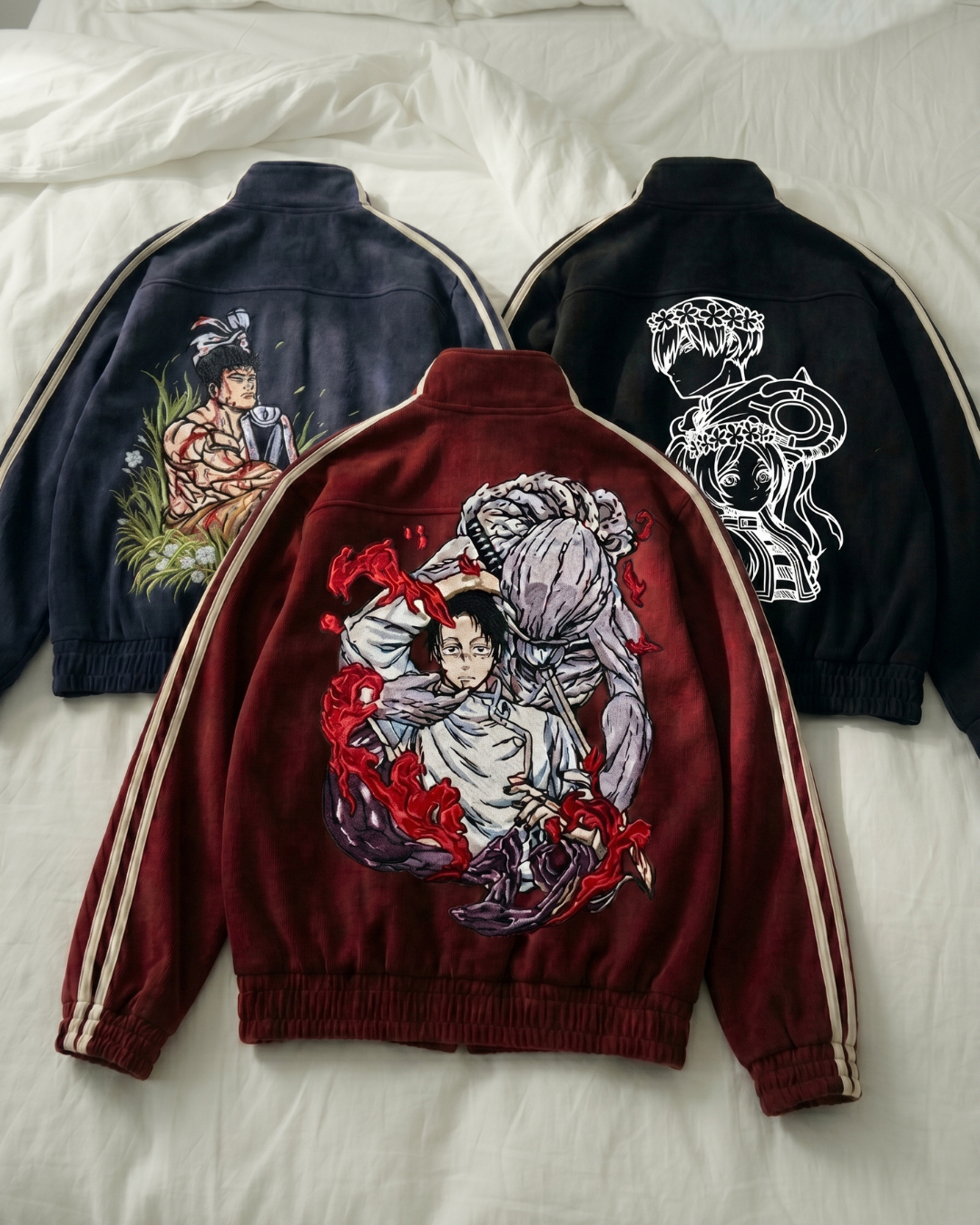 Anime China Design Çift Çizgili Oversize Unisex Ceket