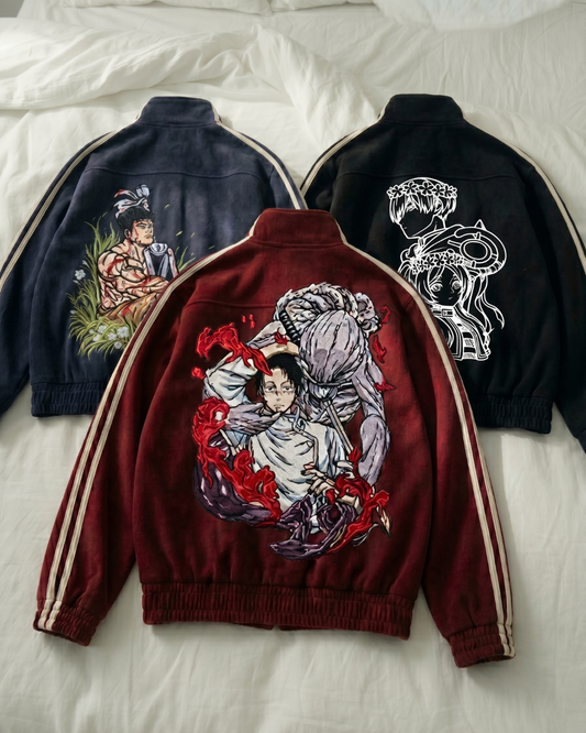 Anime China Design Çift Çizgili Oversize Unisex Ceket