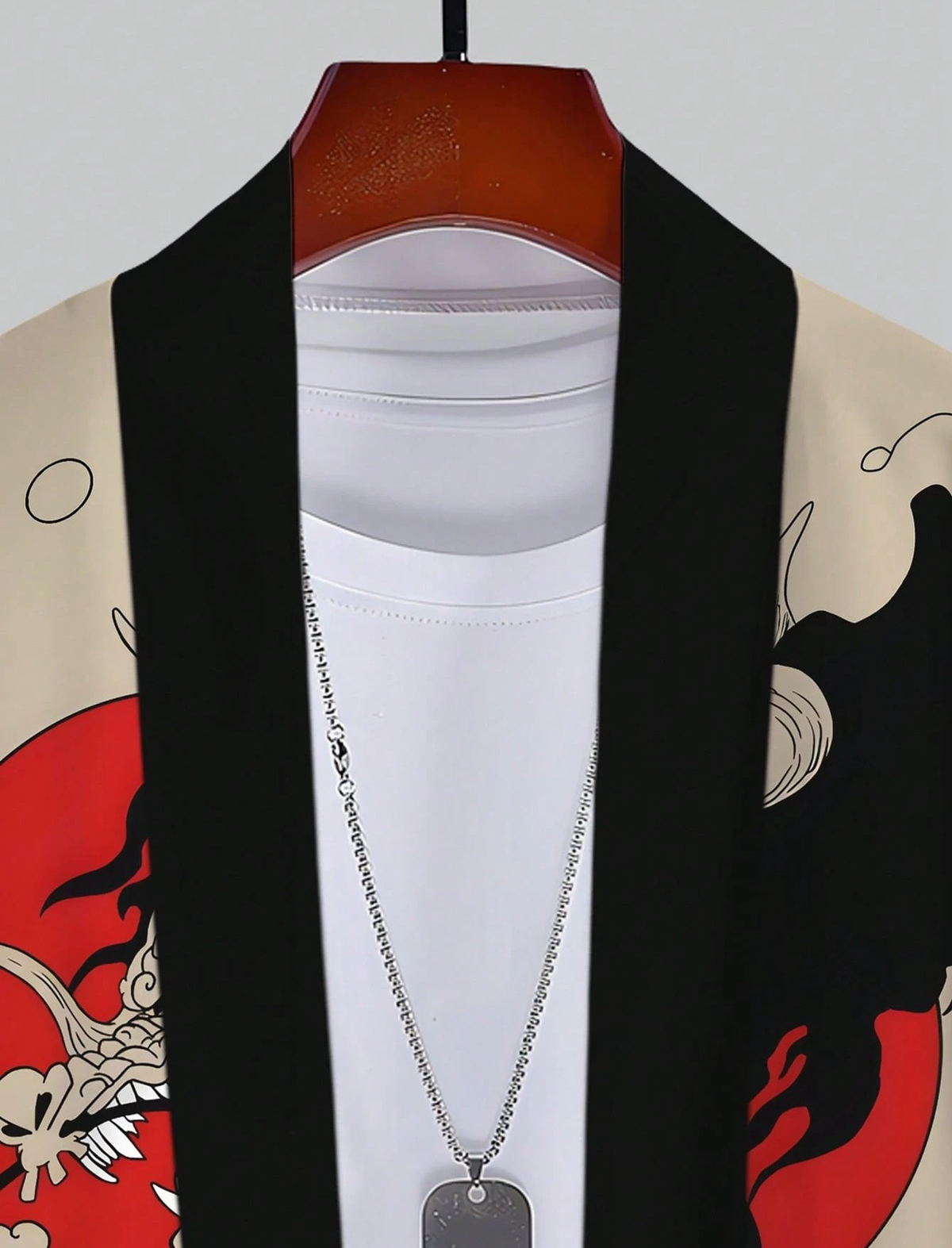 Retro Dragon Design Red Black Detaylı Unisex Kimono