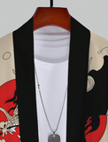 Retro Dragon Design Red Black Detaylı Unisex Kimono